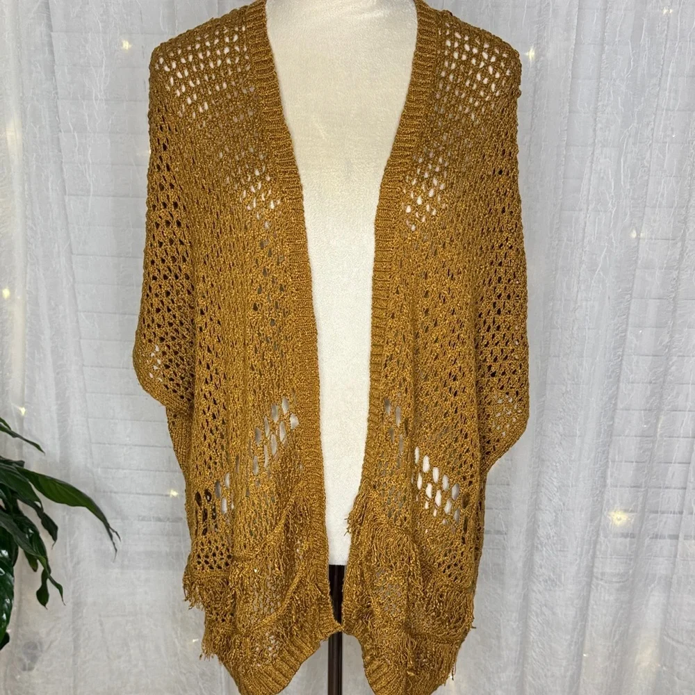 Knox Rose Honey Open-Knit Poncho